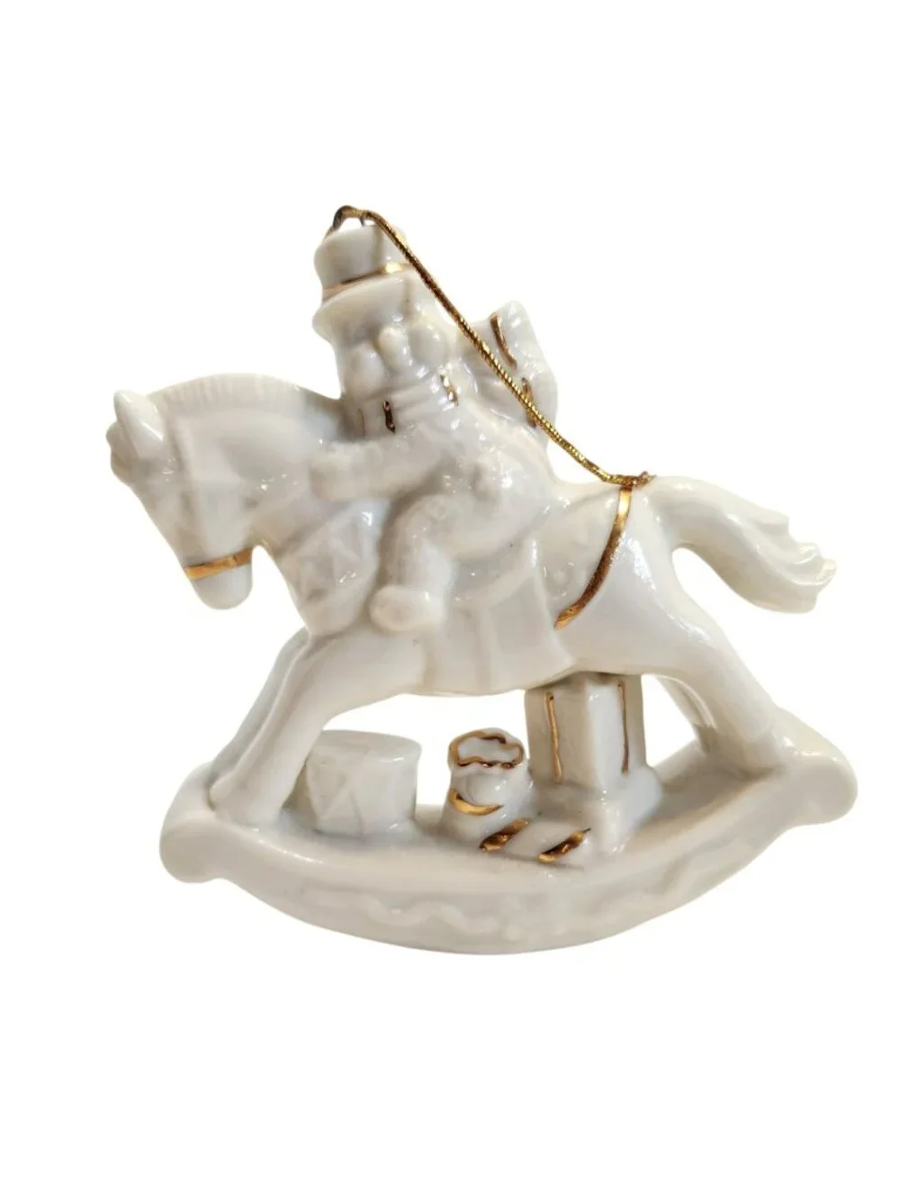 Porcelain Rocking Horse Ornament Gold Accents Snowman Riding Gifts Decoration